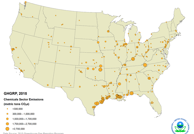 GHGRP 2015 Chemicals map
